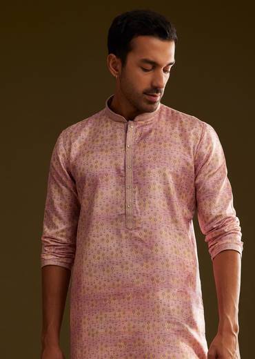Pink Silk Abstract Printed Kurta Set