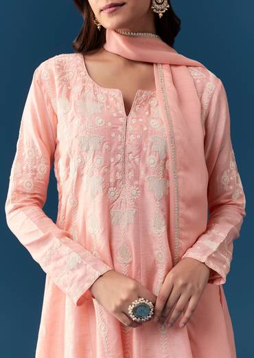 Pink Silk Anarkali Suit With Thread Work Detail