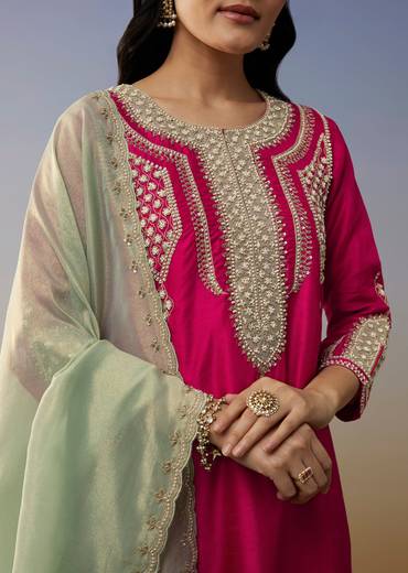 Pink Silk Anarkali Suits with Moti and Sequins Work