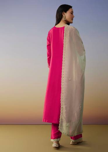 Pink Silk Anarkali Suits with Moti and Sequins Work