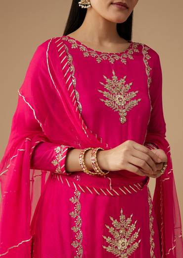 Pink Silk Embroidered Kurta And Palazzo Set