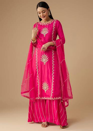 Pink Silk Embroidered Kurta And Palazzo Set