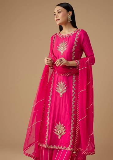 Pink Silk Embroidered Kurta And Palazzo Set