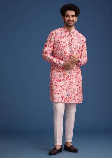 Pink Silk Floral Printed Kurta Set