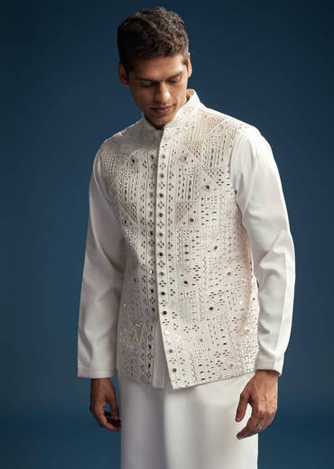 Pink Silk Kurta Jacket Set For Men With Abla Work