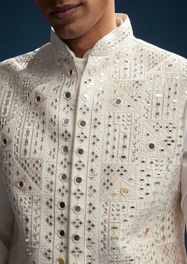 Pink Silk Kurta Jacket Set For Men With Abla Work