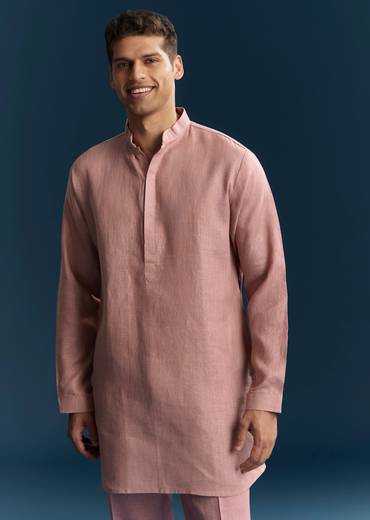 Pink Silk Kurta Jacket Set With Minimal Thread Detail Work
