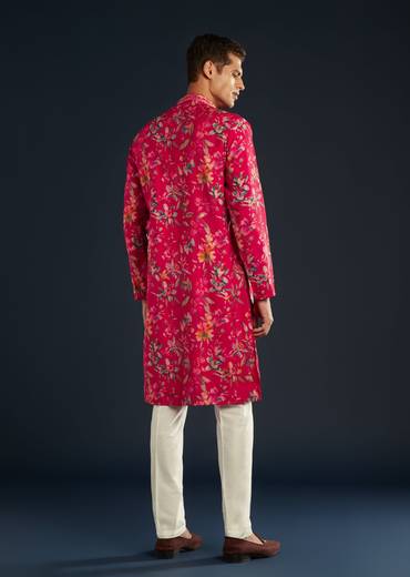 Pink Silk Kurta Set with Floral Motifs