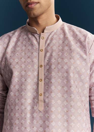Pink Silk Kurta Set With Minimal Thread Detail