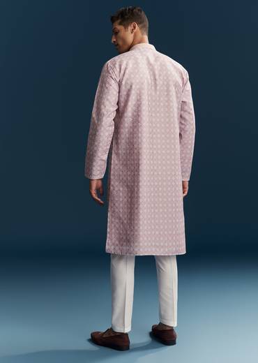 Pink Silk Kurta Set With Minimal Thread Detail