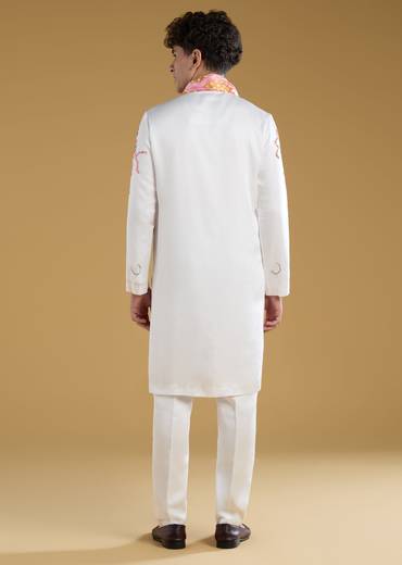 Pink Silk Kurta Set With Thread Detail Work