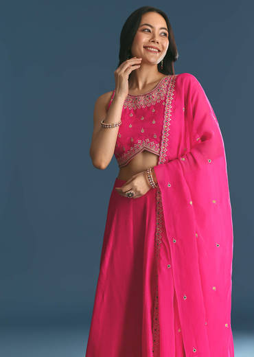Pink Silk Lehenga Dupatta Set With Zari And Sequins Work