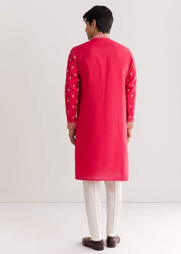 Pink Silk Yoke Embroidered Kurta Set With Gotta And Resham Work