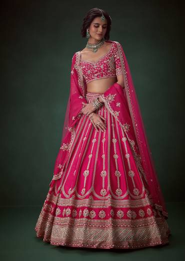 Pink Stone Embroidered Bridal Lehenga Set