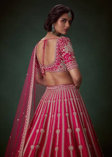 Pink Stone Embroidered Bridal Lehenga Set
