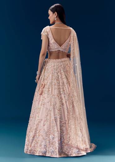 Pink Thread Embroidered Bridal Lehenga Set