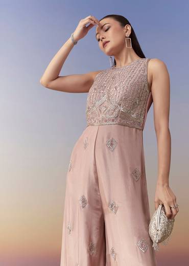 Pink Tissue Embroidered Jumpsuit