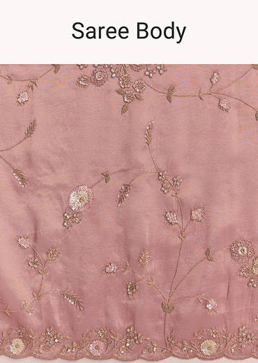 Pink Tissue Embroidered Saree With Cutdana And Jaal Work