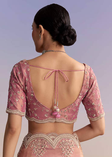 Pink Tissue Embroidered Saree With Sequin And Stone Work