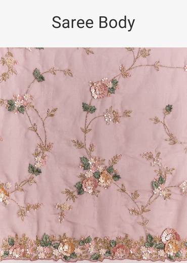 Pink Tissue Half And Half Saree With Floral Sequin Embroidery