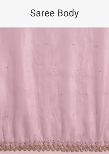Pink Tissue Saree With All Over Stone Embellishment And Cutdana Scallop Border