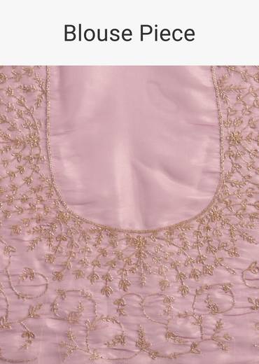Pink Tissue Saree With All Over Stone Embellishment And Cutdana Scallop Border