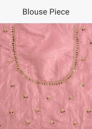Pink Tissue Zardozi Saree With Scallop Border