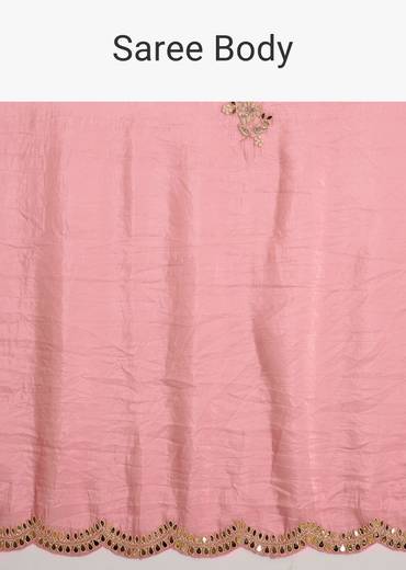 Pink Tissue Zardozi Saree With Scallop Border