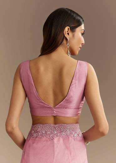 Pinkish Lavender Tissue Saree With Sequins Cutdana And Scallop Border