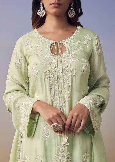 Pista Green Embroidered Kurta Sets