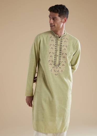 Pista Green Kurta Set With Resham Thread Work