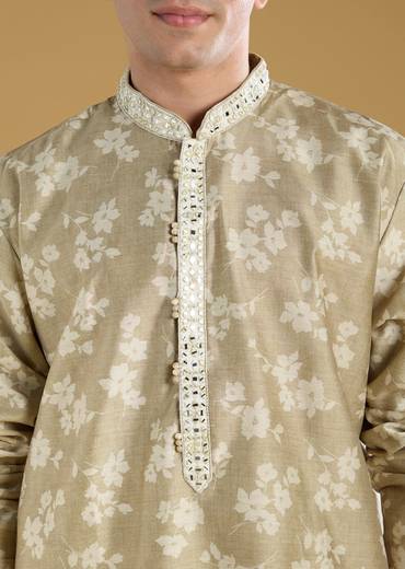 Pista Green Mens Kurta Set With Thread And Mirror Detail