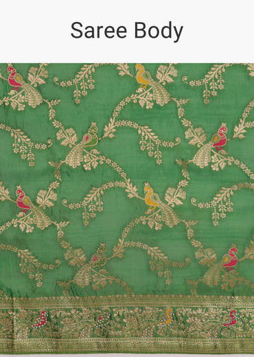 Pista Green Saree With Zari Jaal Weave And Stone Embellishments