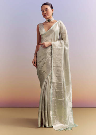 Powder Blue Chanderi Silk Woven Saree With Zari Work