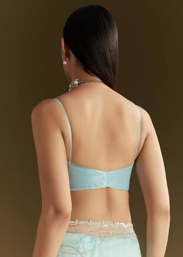 Powder Blue Tissue Embroidered Saree With Scallop Border