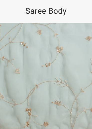 Powder Blue Tissue Embroidered Saree With Scallop Border