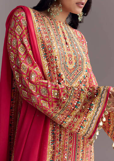 Crimson Red Printed Palazzo Suit Set