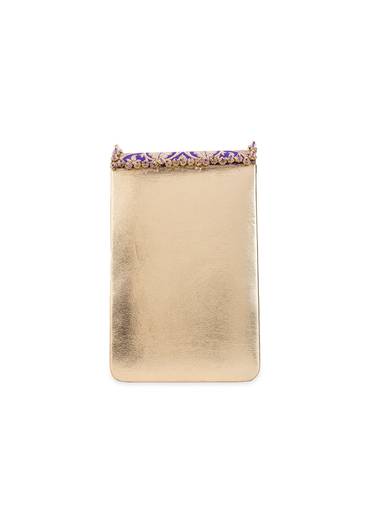 Purple and Gold Kundan Embellished Flap Bag