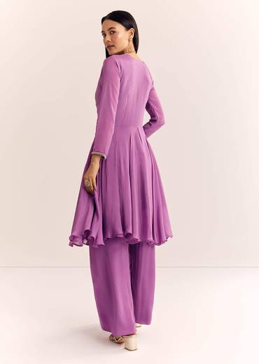 Purple Chinon Zardosi Kurta Palazzo Suit