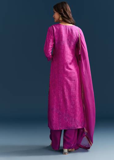 Purple Dola Silk Kurta Set With Floral Print And Embroidered Accents