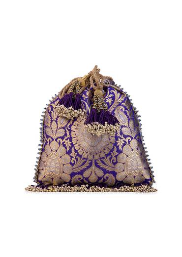 Purple Floral Motif Kundan Embellished Potli Bag