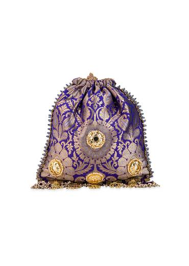 Purple Floral Motif Kundan Embellished Potli Bag