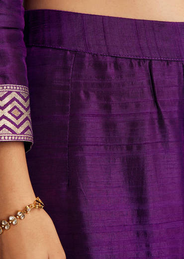 Purple Jacquard Silk Anarkali Dupatta Suit With Traditional Weave