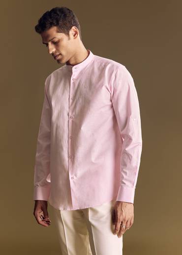 Purple Linen Jacket And Shirt Featuring Floral Kantha Detailing