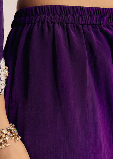 Purple Moti Threadwork Dola Silk Sharara Suit With Organza Dupatta