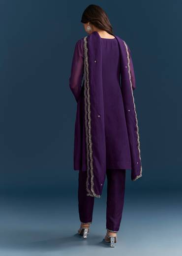 Purple Organza Kurta Set With Embroidery And Dupatta