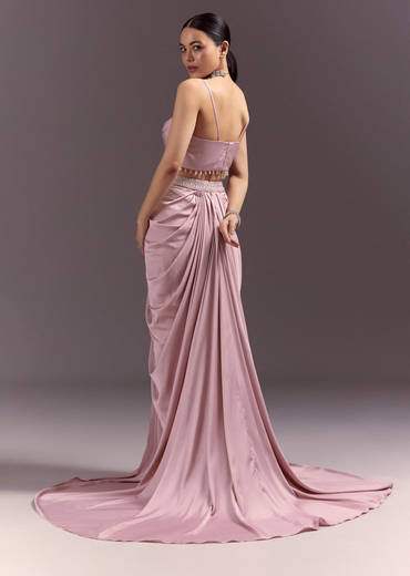 Purple Satin Indowestern Skirt With Fancy Net Blouse And Cape