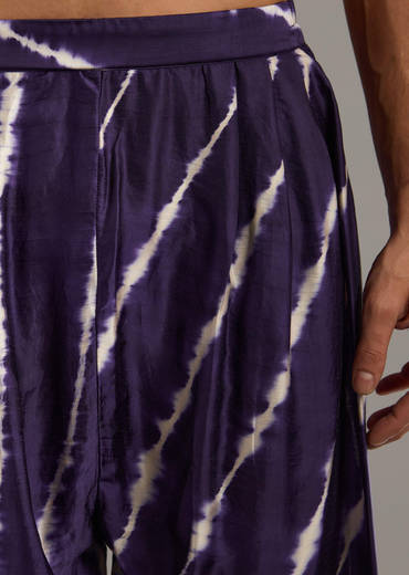 Purple Silk Kurta Set For Men With Hand Dyed Leheriya Print