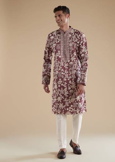 Purple Silk Kurta Set With Thread Resham Detailing