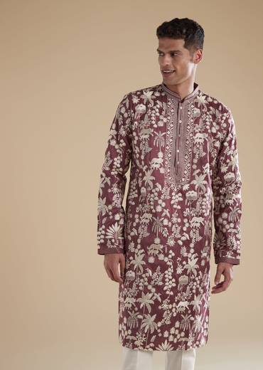 Purple Silk Kurta Set With Thread Resham Detailing